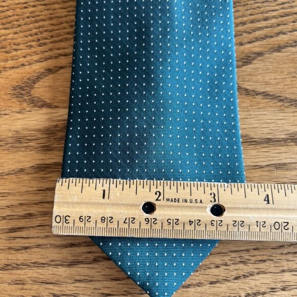 Lauren Ralph Lauren Green Tiny White Polka Dot Silk Tie 100% Silk Hand Finished - Picture 3 of 6